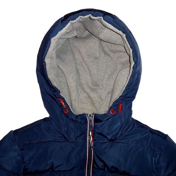 Women's Tommy Hilfiger Deep Blue Puffer Hooded Jacket 3 Pockets Maroon Lining S - Picture 6 of 15